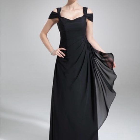 JJs House Black Asymmetrical Ruched Gown - Picture 1 of 4